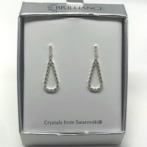 Brilliance Silver Teardrop Crystal Pierced Earrings with Swarovski Crystals NIB